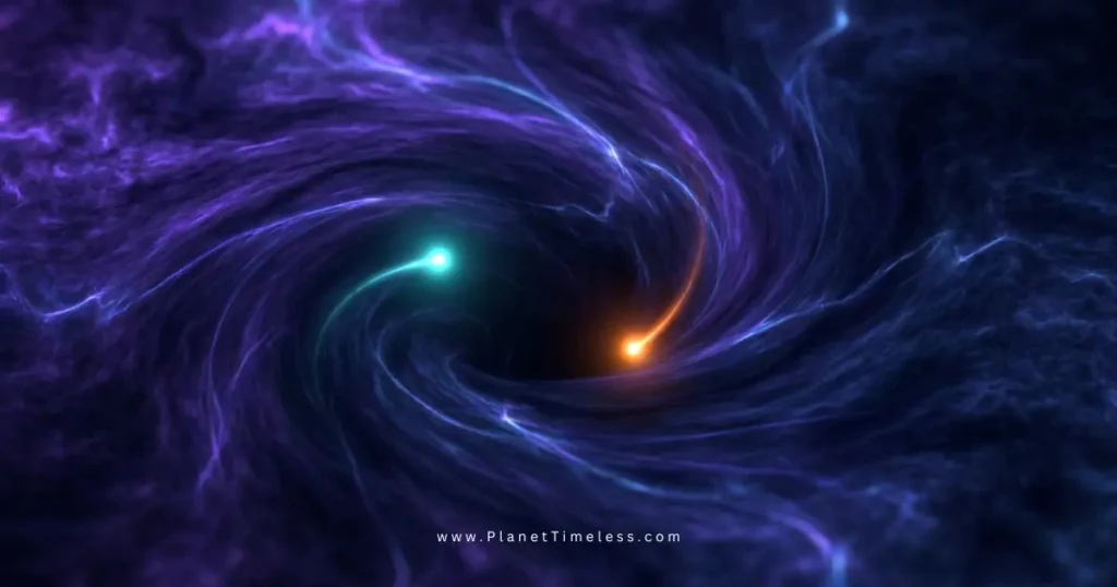 Abstract visualization of Hawking radiation with particle-antiparticle pairs forming at
the black hole event horizon
